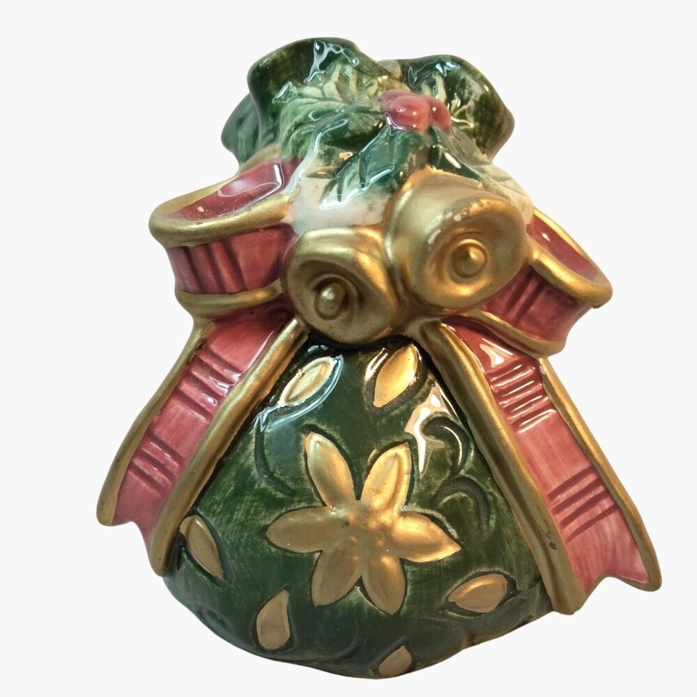 Fitz Floyd Jolly Ole Saint Nick Salt Shaker Green Ceramic Gift Bag